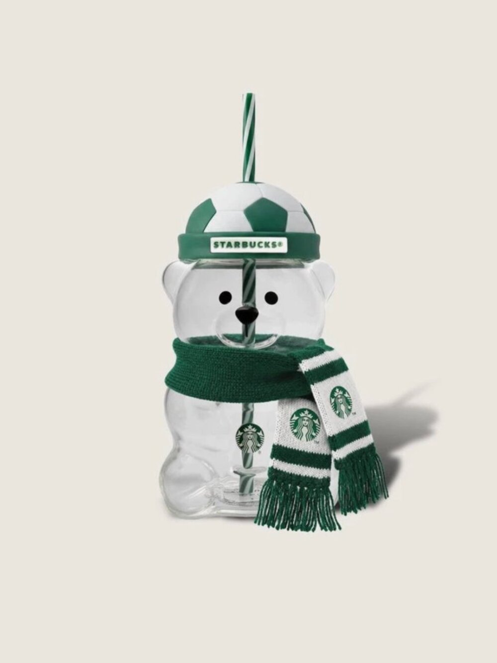 Starbucks World Cup Soccer Bear with Scarf Limited Edition Glass Cup